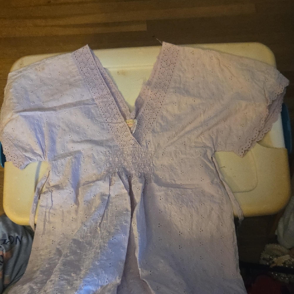 Lilac Eyelet Lace V-Neck Blouse